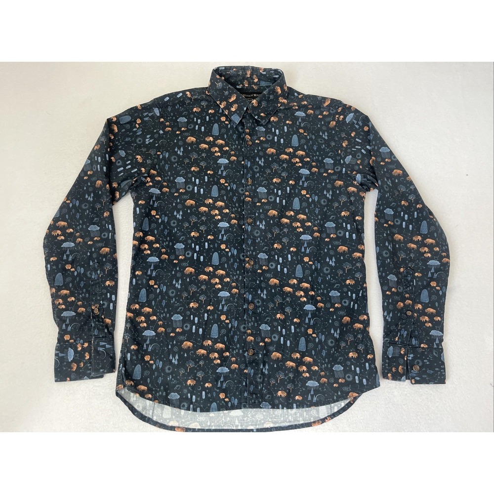 18 Waits Buffalo Print Long Sleeve Button Up Shirt Mens Medium Blue Canada